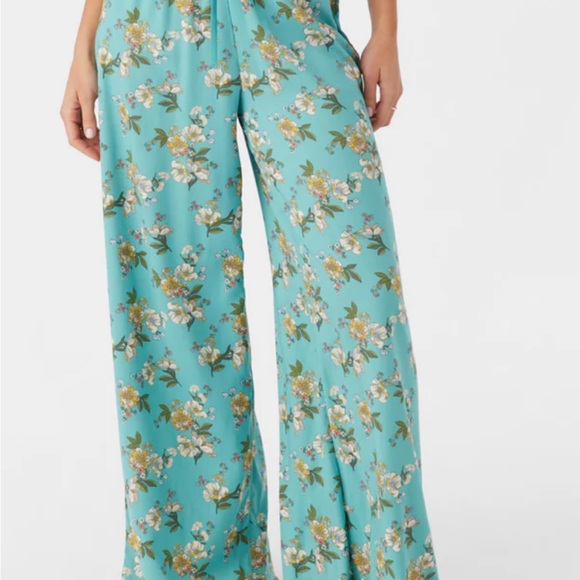 O'Neill Teal Floral Drawstring Wide Leg Flowy Pants - Picture 5 of 10